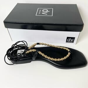 Dolce Vita Black Gold Beaded Lace Up Gladiator Flat Sandals Size 9.5 NEW IN BOX
